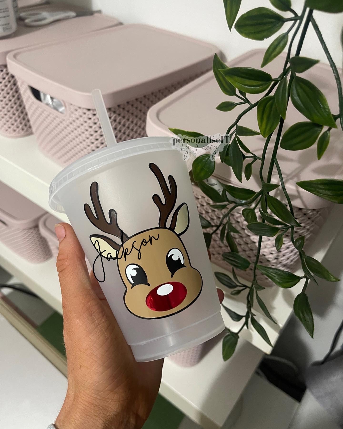 Personalised Christmas Cold Cup - Santa, Reindeer and Reindeer with Bow.