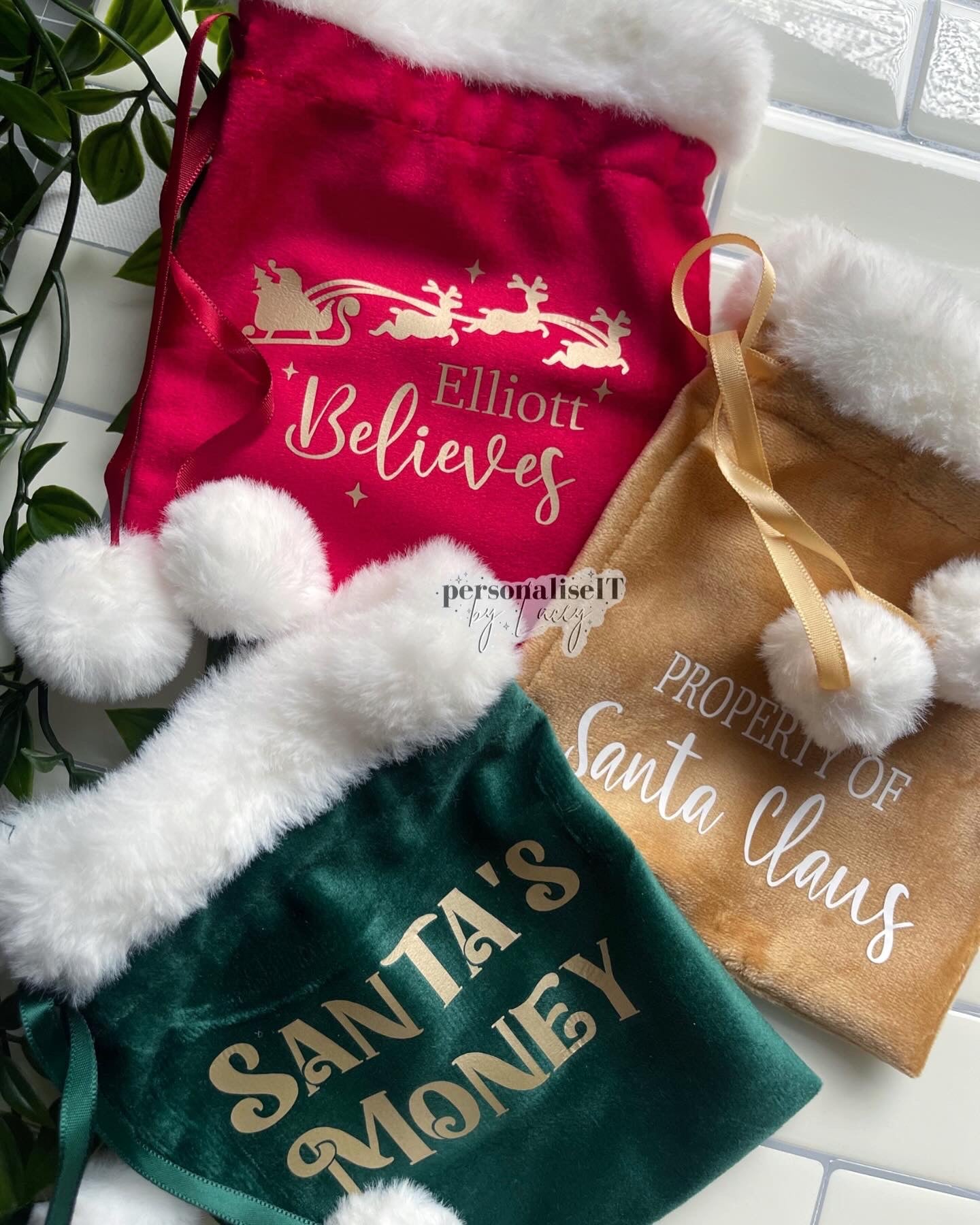 Personalised Christmas Pom Pom Bags