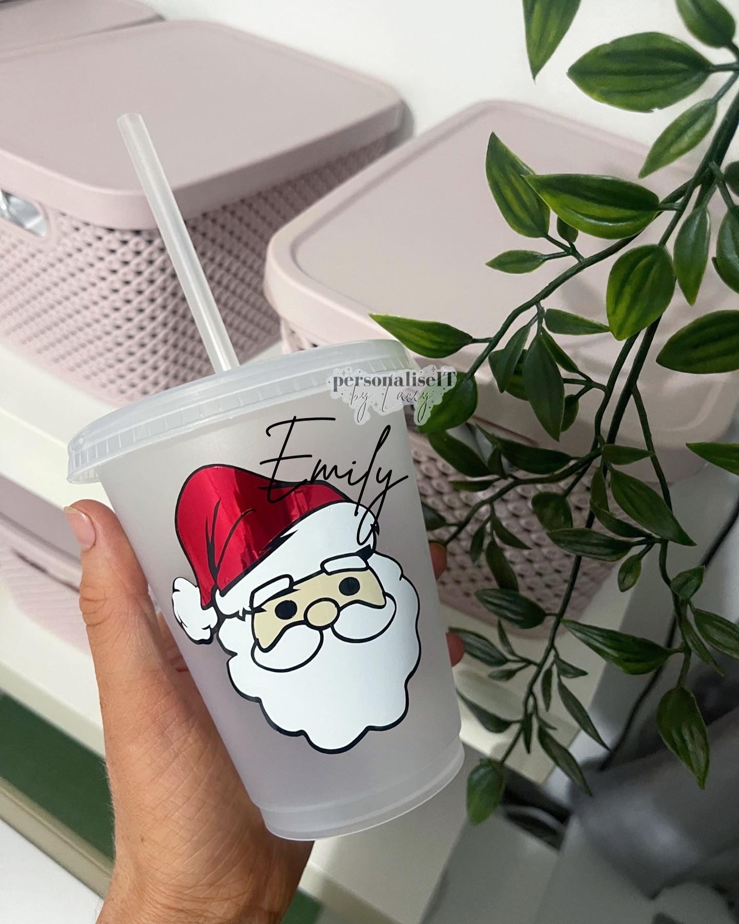 Personalised Christmas Cold Cup - Santa, Reindeer and Reindeer with Bow.