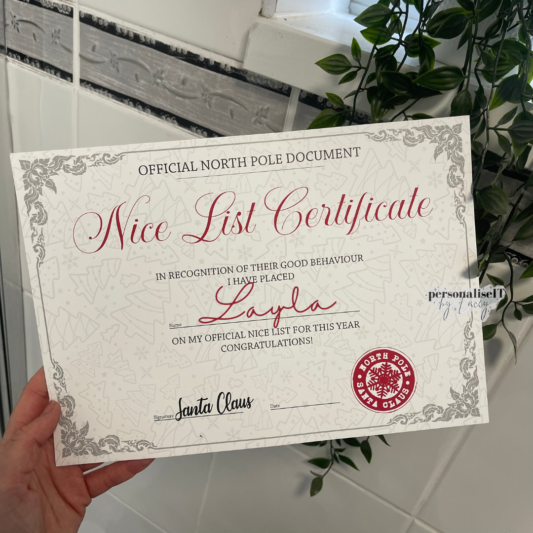 Personalised Nice List Certificate